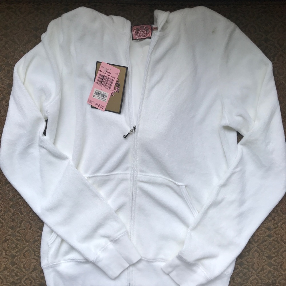 Brand New Juicy Couture White Terry Hoodie L